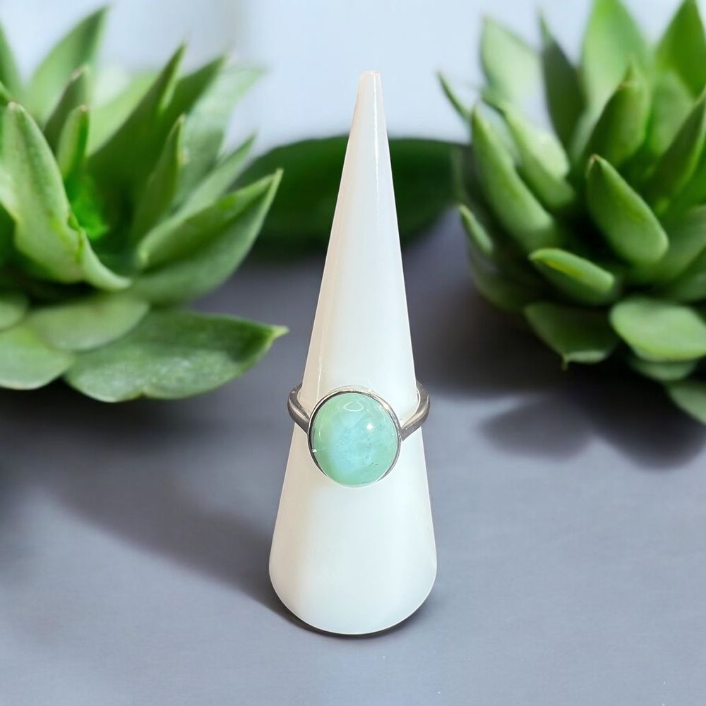 Larimar Crystal Oval Gemstone Ring Size 6‎ Adjustable